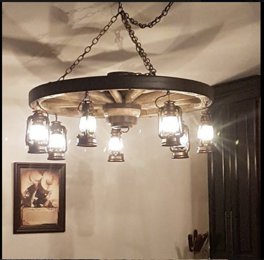 RUSTIC WAGON WHEEL CHANDELIER