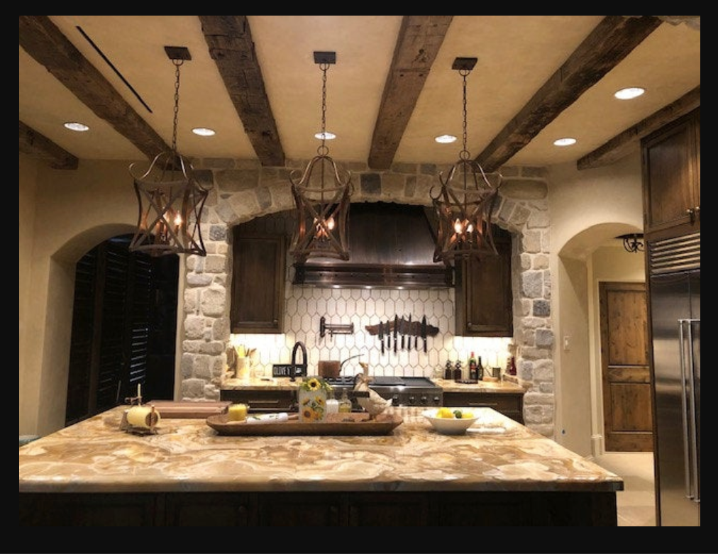 French country kitchen island 2025 lighting