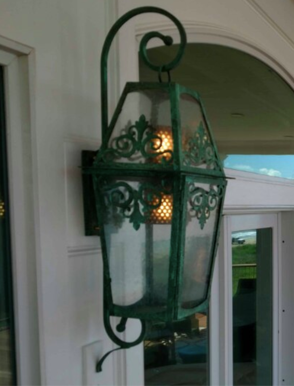 Rustic cabin outdoor electric lantern lights