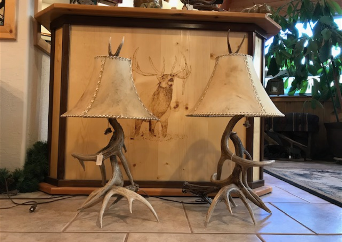 Whitetail 3 Antler Table Lamp w/Rawhide Shade