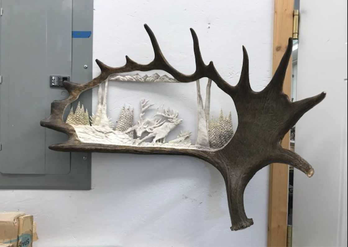 Fighting Elk Moose Antler Carving