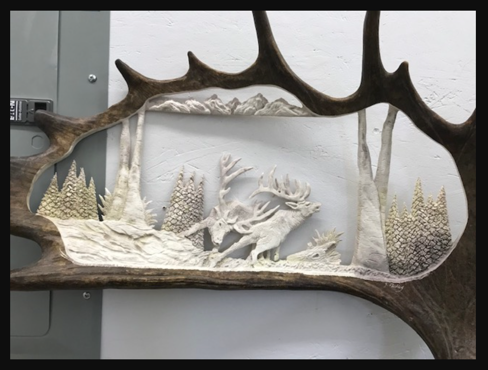 Fighting Elk Moose Antler Carving