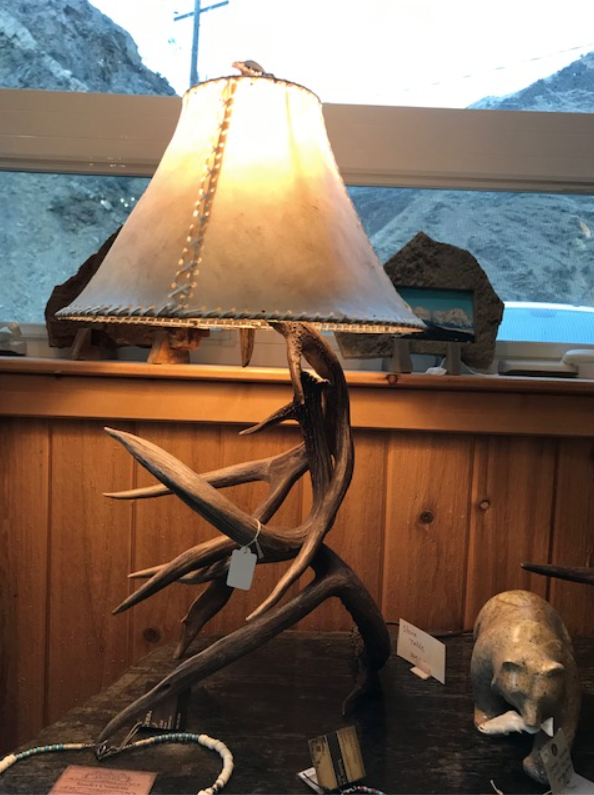 Whitetail 3 Antler Table Lamp w/Rawhide Shade