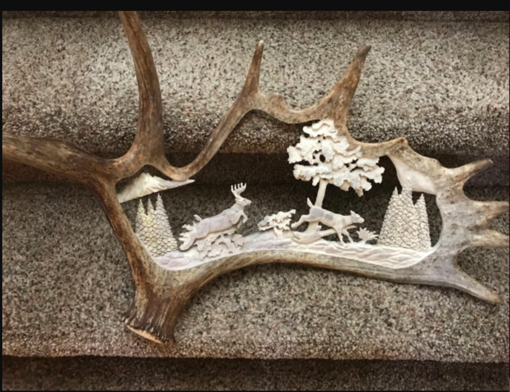 The Rut Moose Antler Carving, 20" Wall Mount