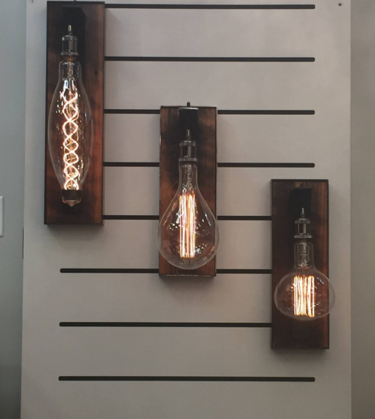 The Row Small Wall Sconce — Reclaimed Wood & Matte Black, 16"H x 5"W, Handmade in USA