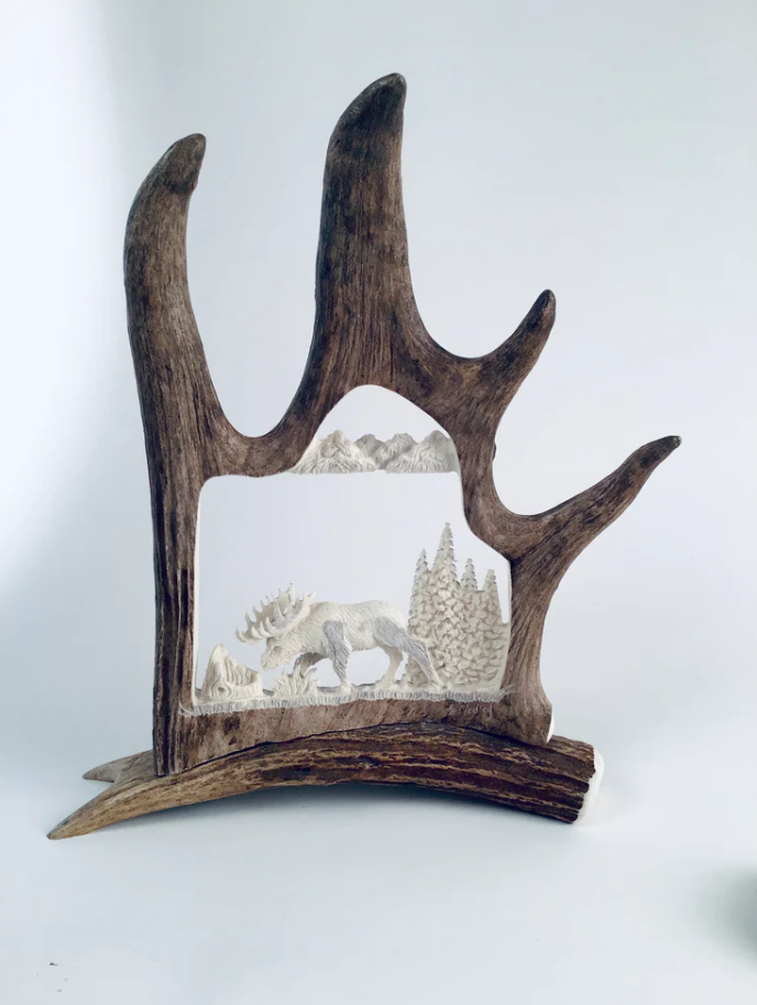 Walking Moose Antler Carving