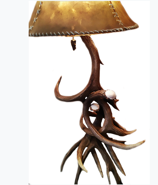 Mule Deer 4 Antler Table Lamp w/ Rawhide Shade