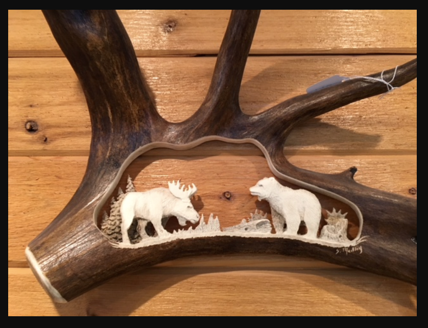 Unannounced Visitor Moose Antler Carving