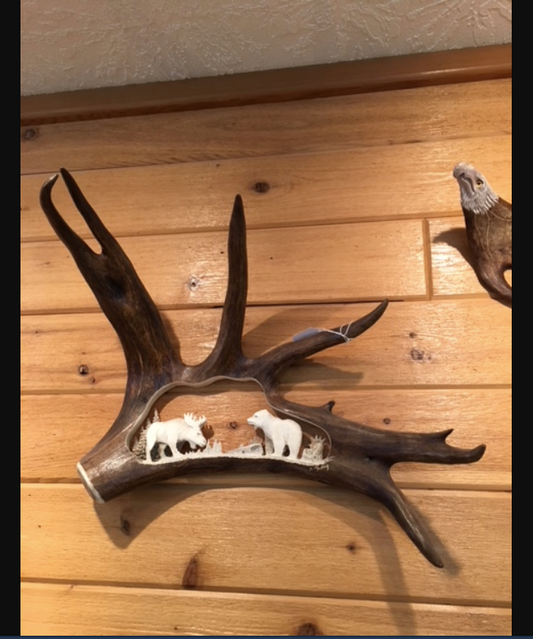Unannounced Visitor Moose Antler Carving