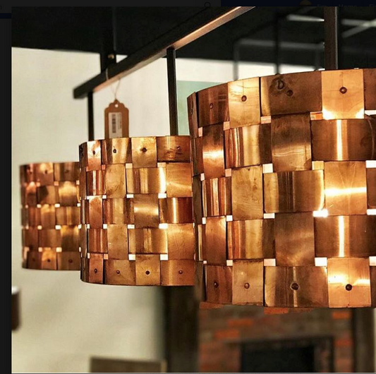Basket Weave Copper Hanging Kitchen Island Light Fixture