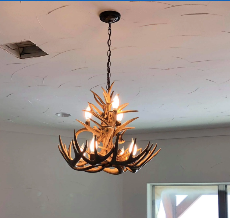 Lochsa Wilderness Deer Antler Chandelier, 23" W x 20" T, 2 tier 7 lights