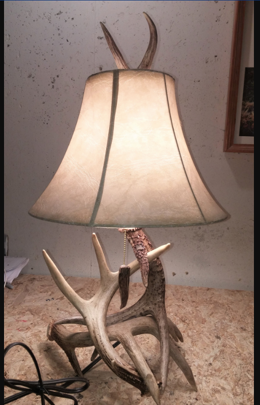 3 Antler Table Lamp, 18"t x15"w/ Antler Finial