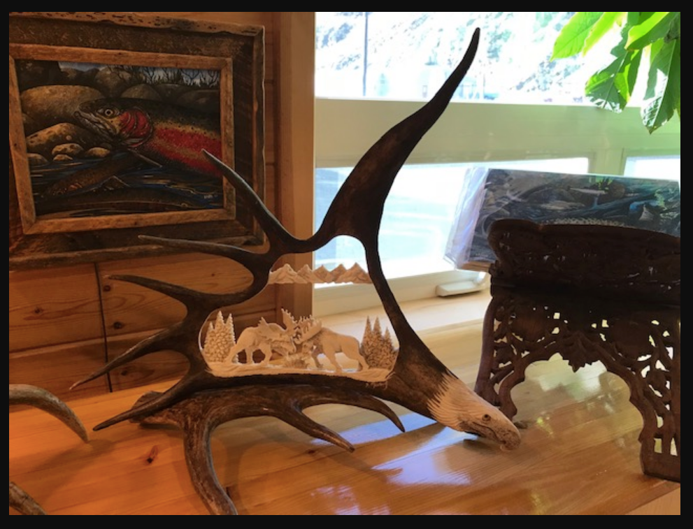 Fighting Moose Antler Carving