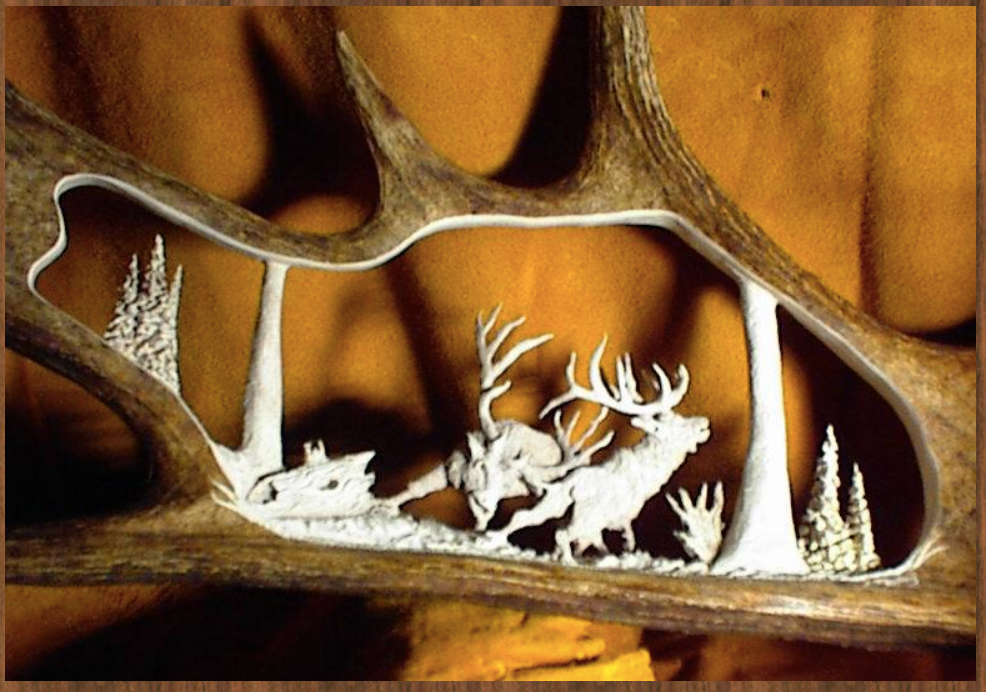 Fighting Elk Moose Antler Carving