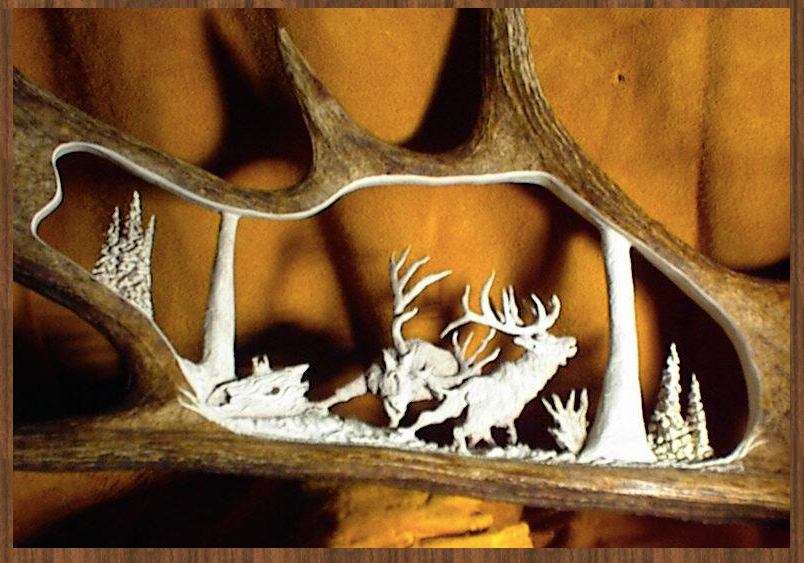 Fighting Elk Moose Antler Carving