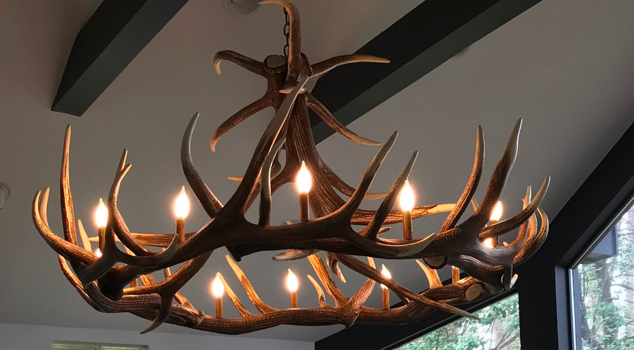 Stanley Faux Elk Antler Chandelier, 60"W x 32"T