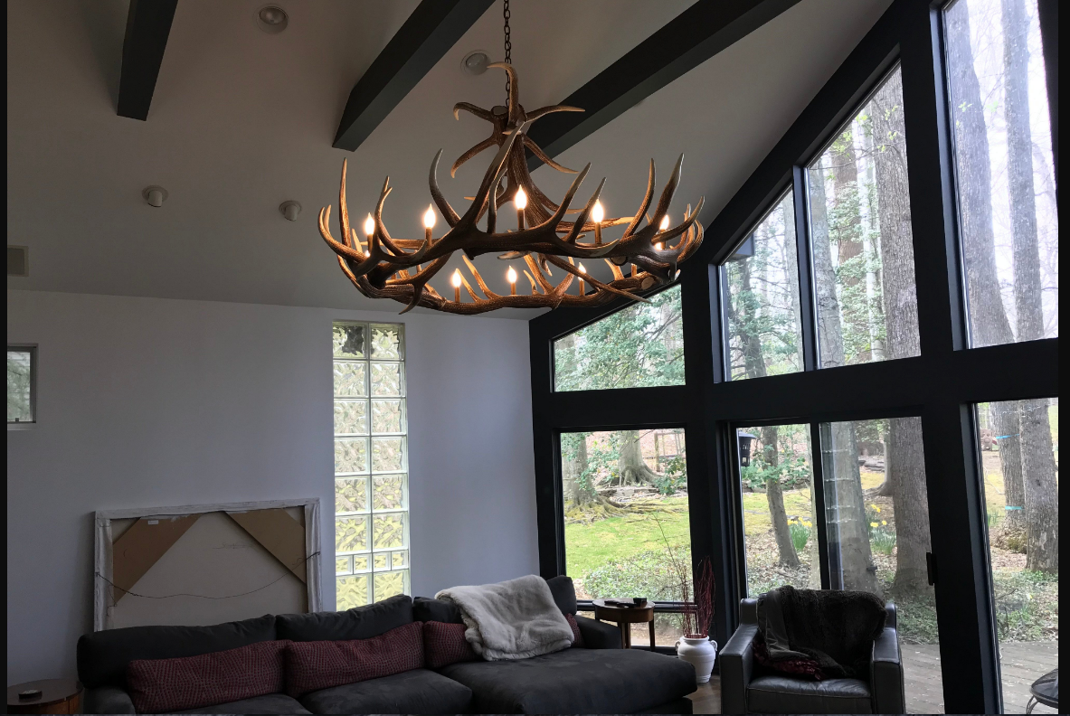 Stanley Faux Elk Antler Chandelier, 60"W x 32"T