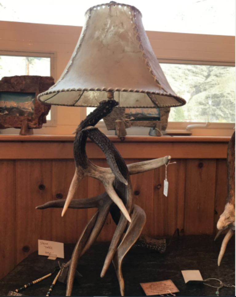 Whitetail 3 Antler Table Lamp w/Rawhide Shade