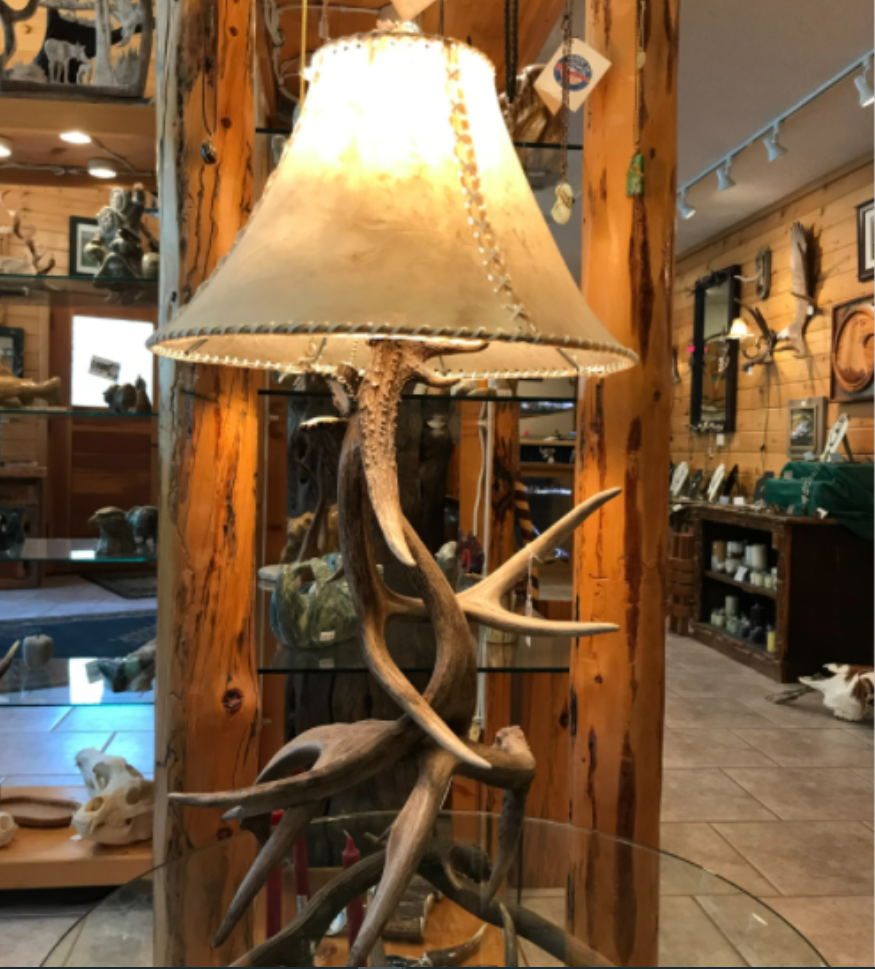 Whitetail 3 Antler Table Lamp w/Rawhide Shade