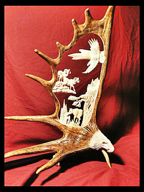 Naturally Wild Antler Carving w/Eagle Head