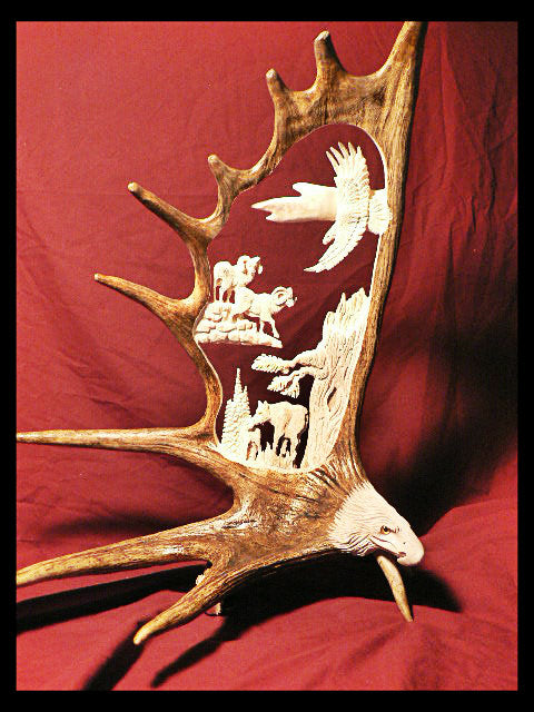 Naturally Wild Antler Carving w/Eagle Head